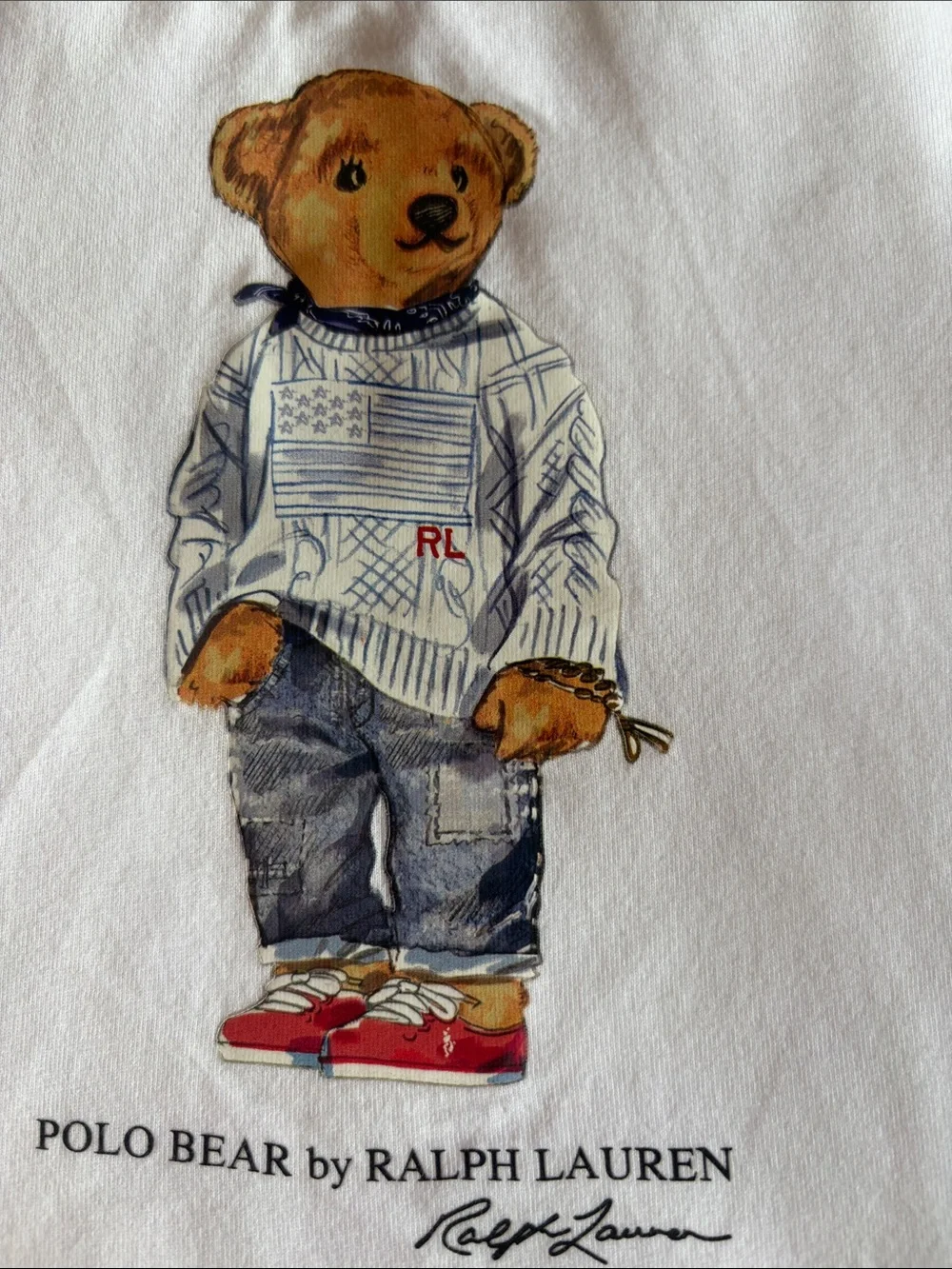 Ralph Lauren White Tee with Polo Bear Graphic